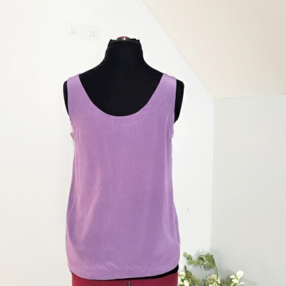 Linda Allard for Ellen Tracy Silk Purple and Micro Gold Print Tank Top Blouse 6 - Picture 3 of 8